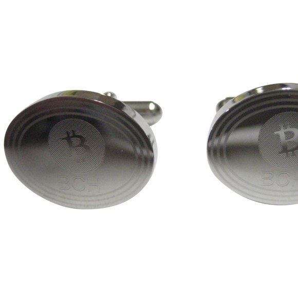 Bitcoin Cash (BCH) Physical Crypto Coin by Cryptochips  Silver Toned Oval Etched Bitcoin Cash Coin Cryptocurrency Blockchain Cufflinks